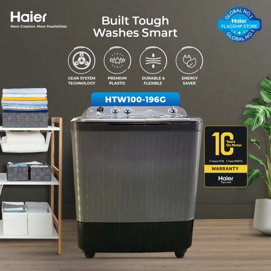 HAIER WASHING MACHINE 10KG HWM100-196G BLACK/GRAY SEMI AUTOMATIC