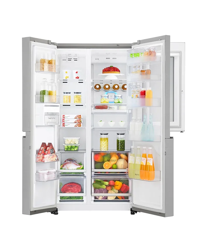 LG side by side refrigerator with knock knock glass door. LG side by side refrigerator with knock knock glass door.