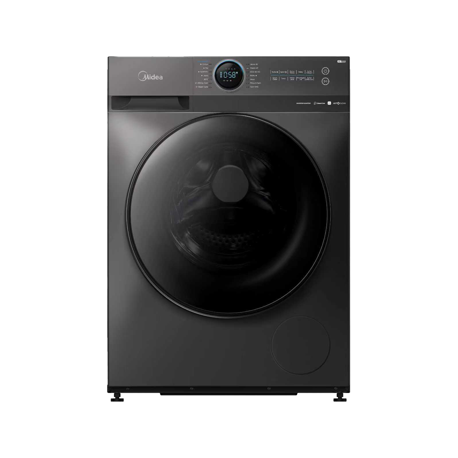 front-view MIDEA FRONT LOAD WASHING MACHINE 9KG GREY MF200-W90-G-PK - Image 1